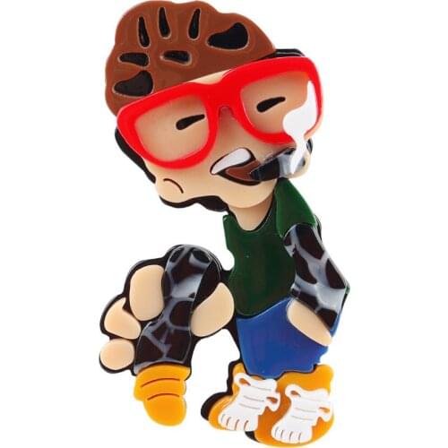 New Punk Cool Acrylic Smoking Man Brooches For Women Men Cartoon Cute Funny Figure Brooch Badge Brooches Pins Fashion Jewelry