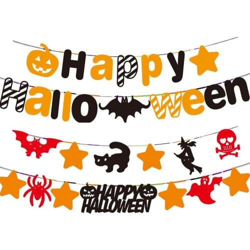 Happy Halloween Letter Pull Flag Paper Banner for Halloween KTV Office or Family Party Background Decorations