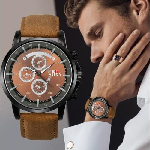 SOXY quartz mens watch hour fashion Pu leather watches for men simulation military sports Relogio Masculinoerkek kol saati