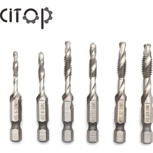 Citop M3-M10 Screw Tap Drill Bits Taps Hex 6.35mm Shank Titanium Plated HSS 4341 Screw Silver Tone Thread Metric Tap Drill Bits