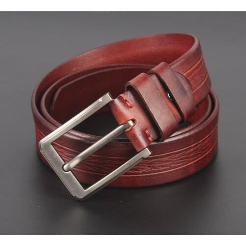 Long belt mens new belt cow head leather pin buckle belt fat man