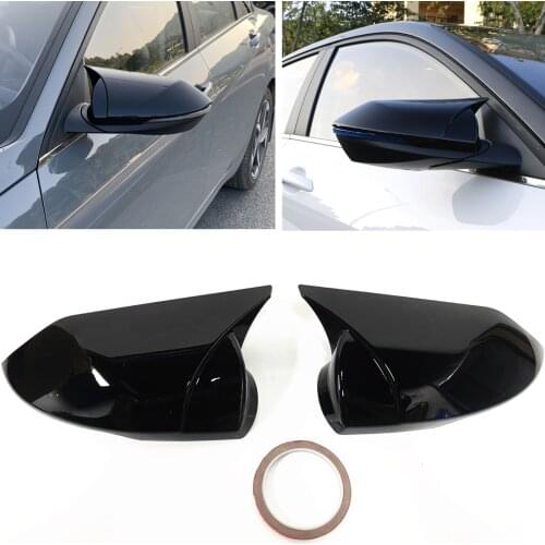 For Hyundai Elantra 2021-2022 Glossy Black Add On Car Exterior Door Window Wing Side Rear View Cap Trim Rear View Mirror Covers