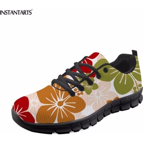 INSTANTARTS Floral Flower Pattern Women Sneakers Spring Casual Lace Up Flats Shoes Comfortable Mesh Student Flat Shoes Zapatilla