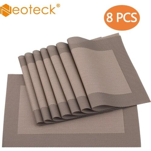 Neoteck 8PCS Washable Heat Insulation Anti Slip Dining Table Place Coaster Mats PVC Placemats For Protecting Table Surface