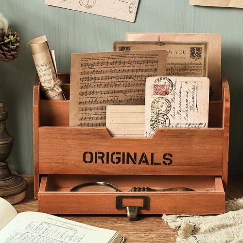 Retro Multifunctional Wooden Desktop Organizer Desk Storage Box Bookends Books Stand Holder School Office Stationery