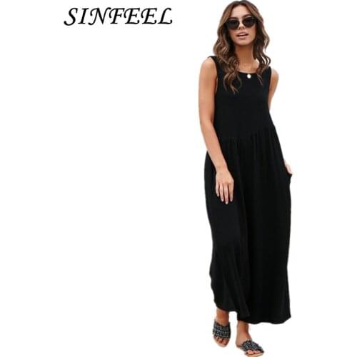Fashion Wide Leg Solid Jumpsuit Sexy Sleeveless Backless Women Jumpsuits Casual Loose Pocket Basic Ladies Romper Long Pants