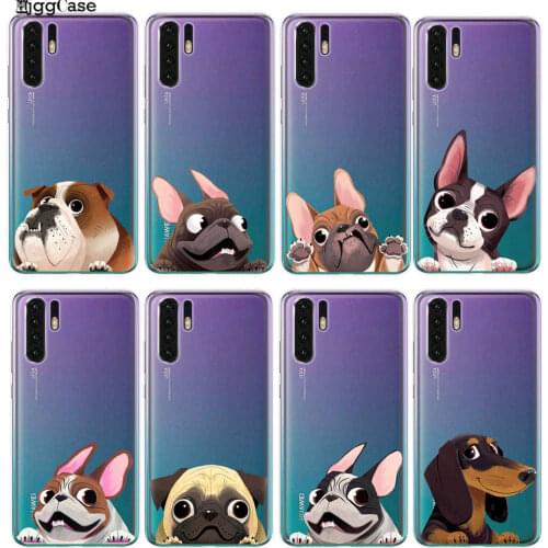 Cute Animal Pug Dog Cartoon Bulldog TPU Soft Phone Case For Coque Huawei P8 P9 Lite 2017 P10 P20 P30 Lite Mate 20 10 30 Lite Pro