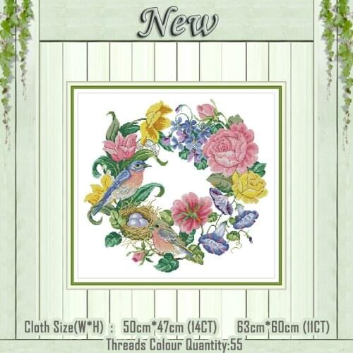 Bird wreath flower colourful diy painting counted print on the canvas DMC 11CT 14CT kits Cross Stitch embroidery needlework Sets