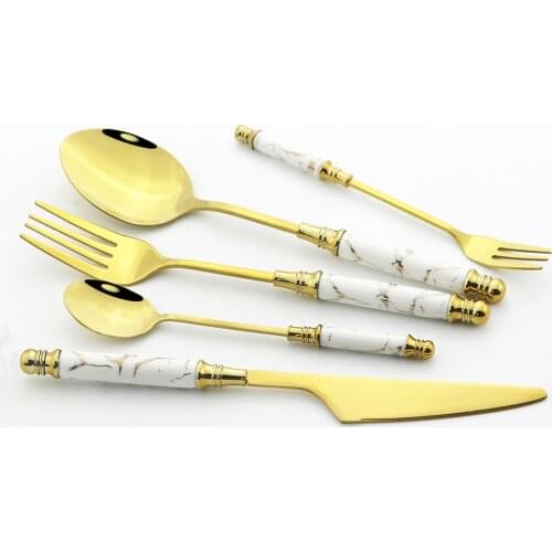 Ceramic Handle Dinner Tableware Set Stainless Steel Cutlery Set Gold Cake Fork Coffee Spoon Knife Dinnerware Set Drop Shipping