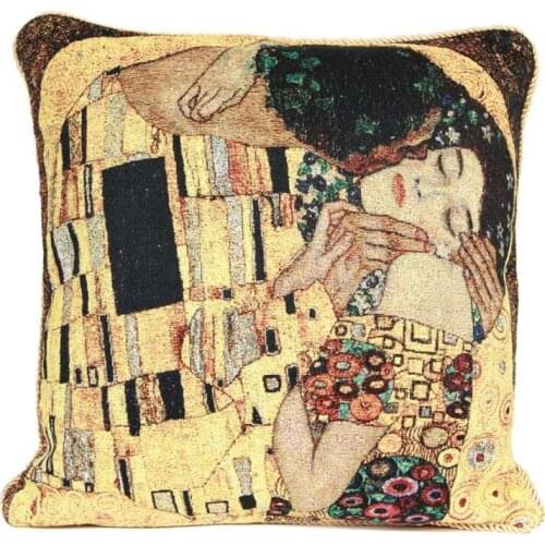 Cushion Cover Cushion pillow Gold Double Jacquard Knitting Weave Throw Pillow Covers Cushion Case Gustav Klimt Kiss Tree of life