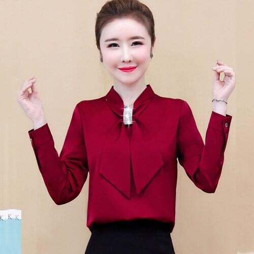 Women 2021 Spring New Fashion Loose Bow Pullover Blouses Female Solid Color Thin Shirts Ladies Long Sleeve Casual Shirts U269