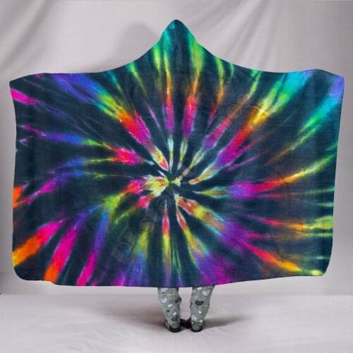 Colorful Neon Black Tie Dye 3D Printed Wearable Blanket Adults For Kids Various Types Hooded Blanket Fleece blanket 01