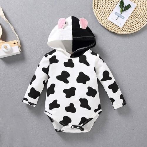Baby Clothes Newborn Baby Boy Girl Long Sleeve Milk Cow Print Hoodie Romper Bodysuit Clothes For Newborns для новорожденных