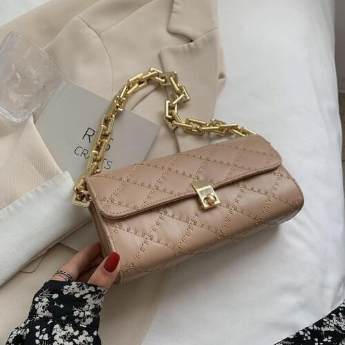 Solid Color PU Leather Shoulder Underarm Bags For Women 2021 Womens Designer Small Chain Flap Handbag Female Travel Armpit Bag