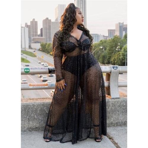 Fall Clothing Maxi Dresses for Women Long Sleeve Dress High Waist Transparent Sexy Mesh Plus Size Dress Wholesale Dropshipping