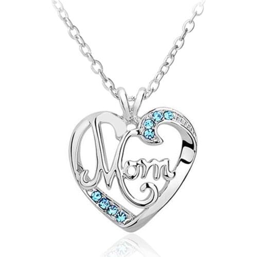 Letter "MOM" Inlaid Crystal Pendant Necklace Mothers Birthday Gift Woman Necklaces Jewelry Mothers Day Gifts