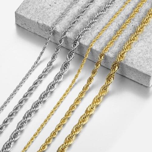 Necklace for Men Women 3/5/7mm Stainless Steel Twisted Rope Link Chain Gold Silver Color 22inch Jewelry Accessories HKNM178