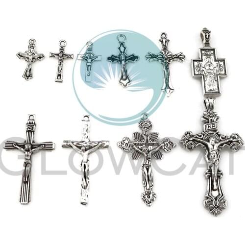 Vintage Jesus Cross Charms Pendants DIY Jewelry Findings Accessories Religious Charm Crafts Handmade 10pcs/lot 22397