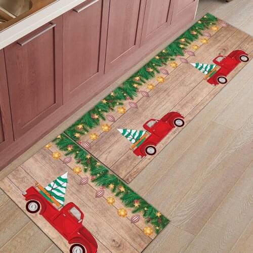 Christmas Truck Pine Wood Grain Kitchen Mat Entrance Doormat Christmas Home Decor Living Room Carpet Bathroom Anti-slip Rug
