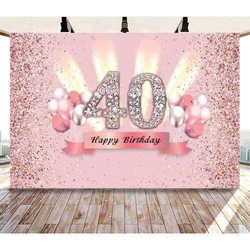 Happy Birthday Party Backdrop for Adult Woman Rose Gold 30th 40th 50th Fabulous Birthday Photo Background Balloon Glitter Custom