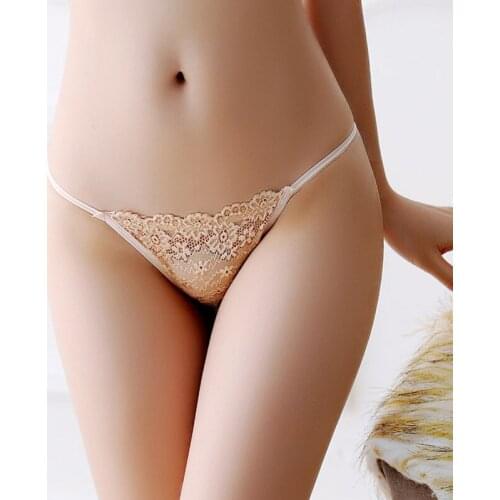 Sexy Lingerie Women Lace Panties Thongs erotic Pearl Lace Embroidery G-String T-Back Briefs Underwear Adjustable Ladies Panties