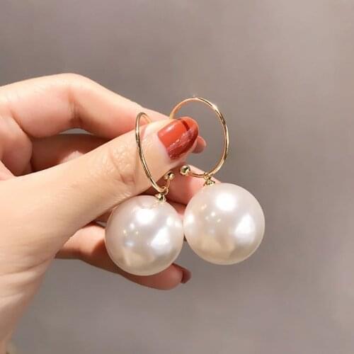 Korean Oversize Pearl Hoop Earrings For Women Girl Unique Twisted Big Earrings Circle Earring Brincos Fashion Statement Jewelry