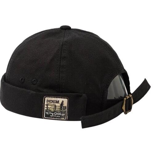 Japanese Men Women Skullcap Sailor Cap Embroidery Warm Rolled Cuff Bucket Cap Brimless Hat Solid Color Adjustable Cotton Hats