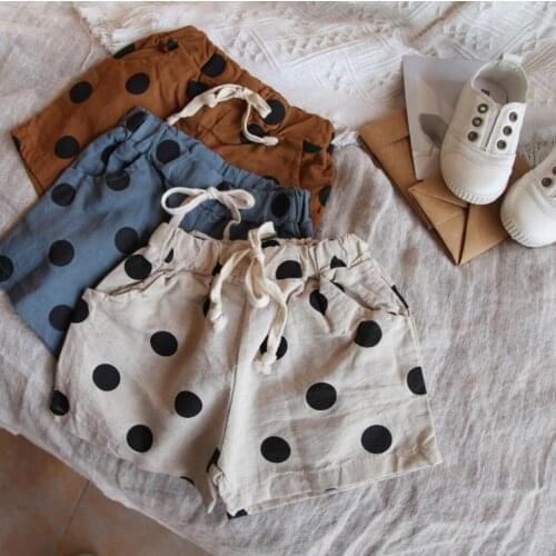 2021 new style girls boys dots shorts summer cotton linen fashion kids shorts