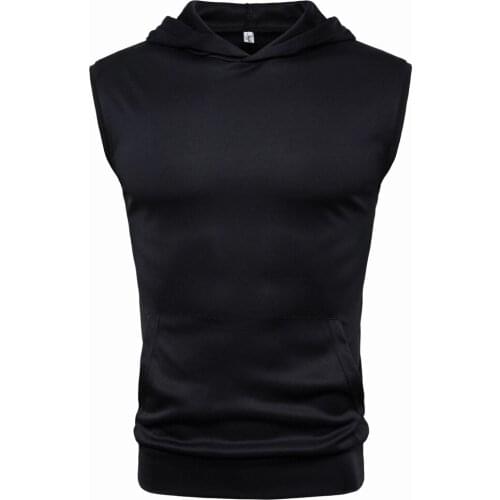 Sport Tshirt Man 2019 New Arrival Solid Color Hooded Mens Sport Sleeveless T-shirt