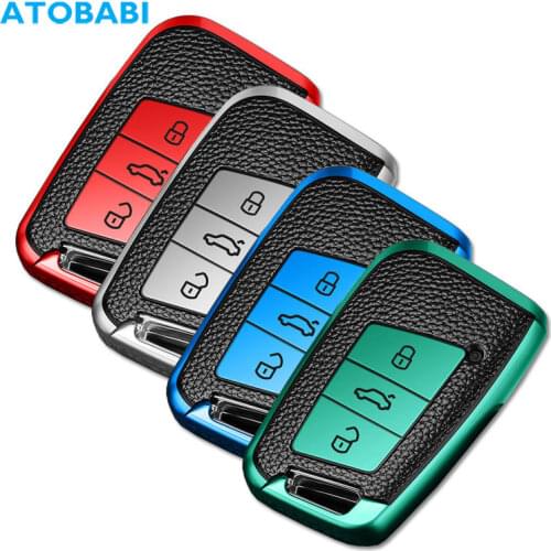 TPU Leather Car Key Cover For VW Volkswagen Magotan Passat B8 Skoda Superb Kodiaq A7 Smart Keychain Remote Fob Protector Case