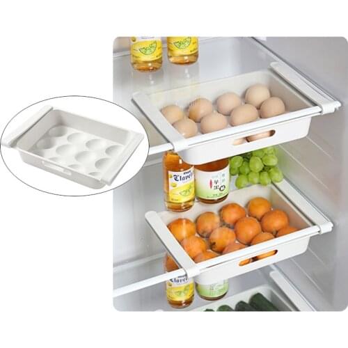 Refrigerator Storage Box Fresh Spacer Food Eggs Container Kitchen Fridge Drawer Organizer Space Saver Box Hanging Shelf Holder
