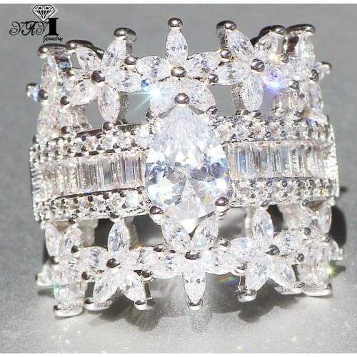 YaYI Jewelry Princess Cut 7.6 CT White Zircon Silver Color Engagement Rings wedding Heart Rings Girls Party Rings Gifts 853