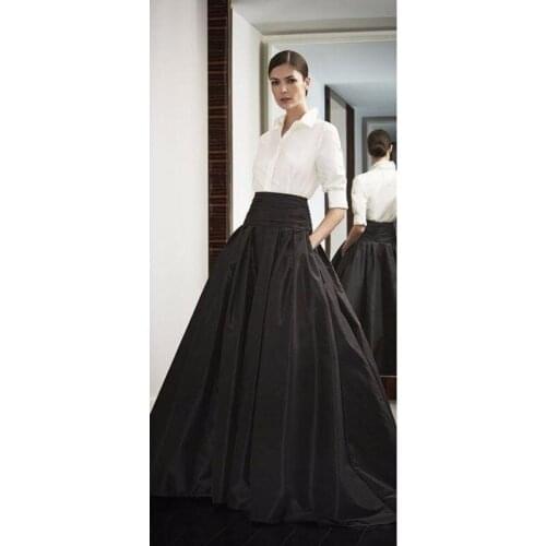Elegant Long Skirt Ladies Black Satin faldas Women Long Skirt with Pocket Party Wear Custom Maxi Skirts длинные юбки