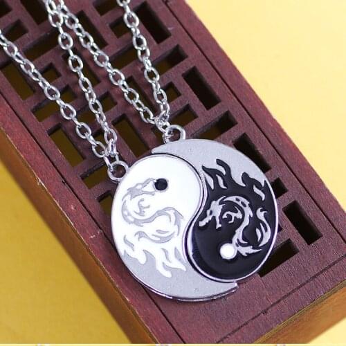 1Pair Dragon Pattern Couple Neckalces Stainless Steel Pendant Necklace Jewelry Yin Yang Tai Chi Shaped Pendants Necklace