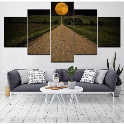 5 Panel Beauty Colorful Sunset Pastoral Road Landscape Poster Home Decor Canvas Painting For Living Room Wall Art Picture