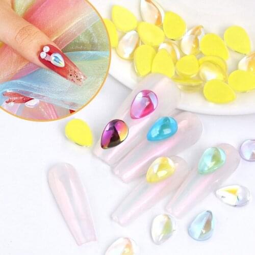50Pcs Nail Art Water Drop Shaped Charms 13 Colors Holographic Flatback 3D Nail Art Design Gems Rhinestones Nails Accessories