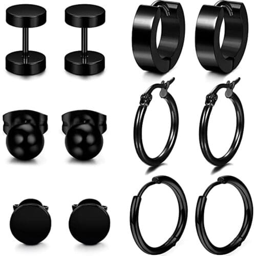 6 Pairs of Small Ball Stud Earrings Cartilage Earrings Endless Ring Mens Black Earrings Stainless Steel Earring Set