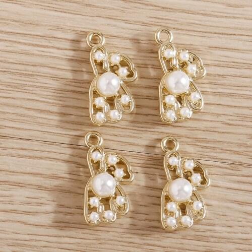 8pcs 8*18mm Cute Small Bear Charms for Pendants Necklace Bracelets Imitation Pearl DIY Handmade Craft Jewelry Making Accessories