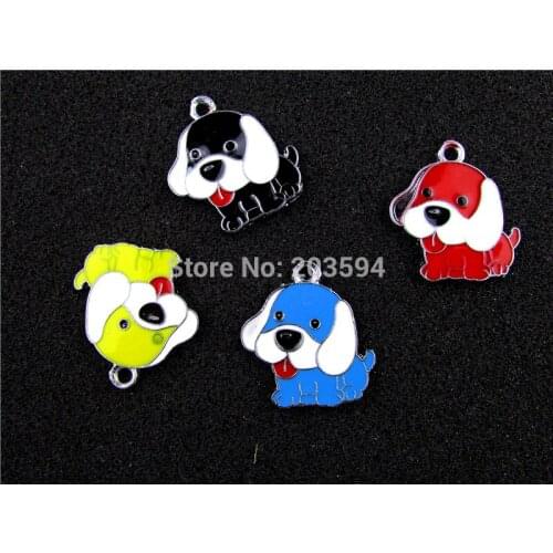 AE465 Mix Color 20Pcs Alloy Metal Enamel Dog Charms Pendants 26x24mm
