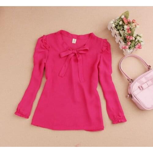 2019 Autumn Girls Blouses Children Clothing Girl Clothes Kids Long Sleeve Bow Chiffon Shirt School Girl Blouse Age 2-16T