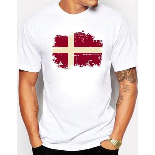 BLWHSA New Summer Denmark Flag Men T shirts Short Sleeve Fans Nostalgia Denmark Flag Style Tshirts For Men