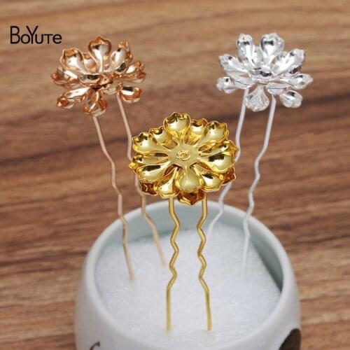 BoYuTe (10 Pieces/Lot) 23MM Metal Brass Flower Hair Fork Hairpins Materials Diy Handmade Bridal Hair Accessories
