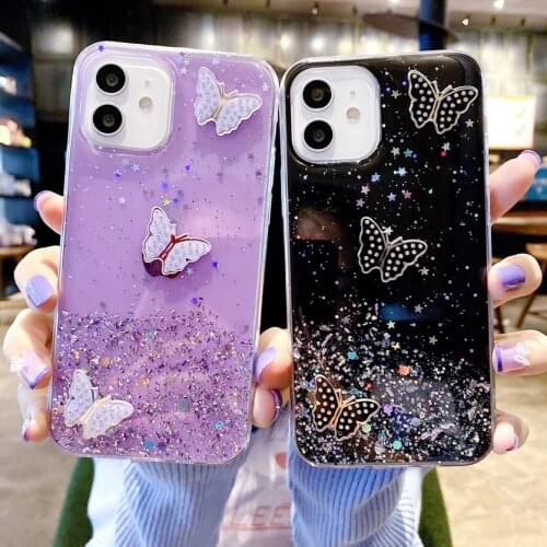 Butterfly Diamond Case For iPhone 12 Pro Max 11 Pro Max SE 2020 XS Max XR X 7 8 6 Plus 12 Mini Glitter Stars Gradient Clear Capa