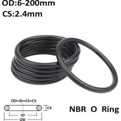 CS 2.4mm OD 6~200mm Black NBR O Ring Seal Gasket Nitrile Butadiene Rubber Spacer Oil Resistance Washer Round Shape
