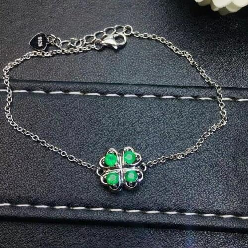 Grace lovely Lucky clover natural green Emerald Bracelet natural gemstone Bracelet S925 silver girl gift party jewelery