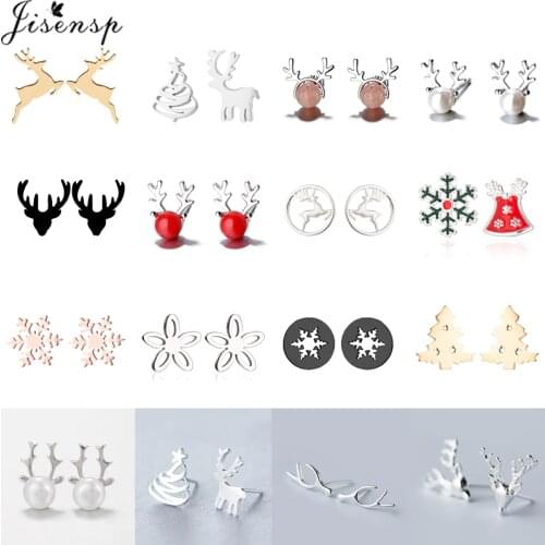 Jisensp Cute Christmas Earring Lovely Tree Bell Jewelry Accessories Cartoon Deer Stud Earrings Christmas Gifts for Women Kids
