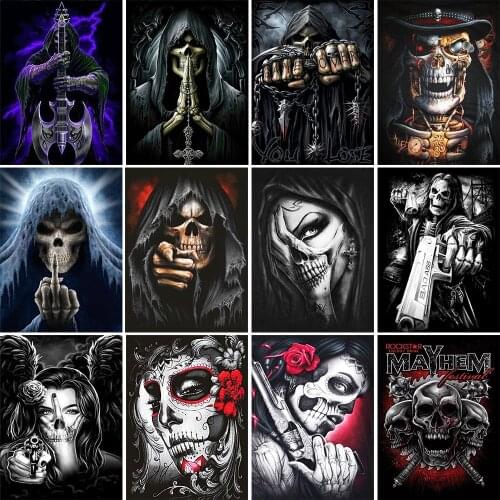 QIZITENG Rhinestone Picture 5D Diamond Painting Skull Head Full Square Round Diamond Painting Mosaic Embroidery Kit 2021 New