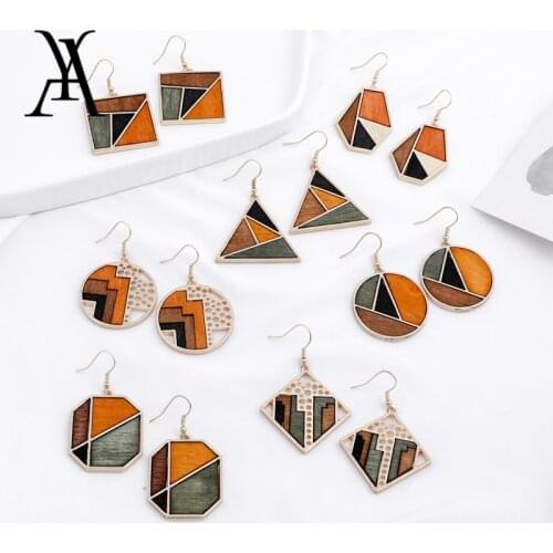 Korean Fashion Hit Color Natural Wooden Earrings Vintage Irregular Geometric Earrings for Women 2020 Statement Jewelry