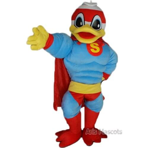 Superhero Duck Mascot Costume Full Body Muscle Duck Plush Suit Carnival Costumes Adults Fancy Dress Custom Animal Mascots