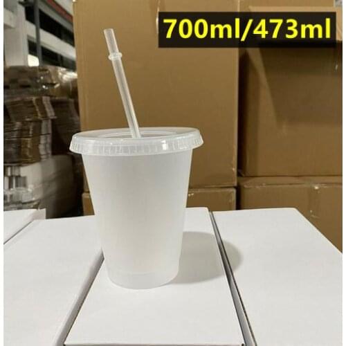 Creative Straw Cup Pure Transparent Cup Coffee Juice Straw Mug Simple Net Red Plastic Tumblers Outdoor Portable Cups With Lid